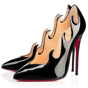 Christian Louboutin Black Patent Leather Olavgue Flame Sz 37